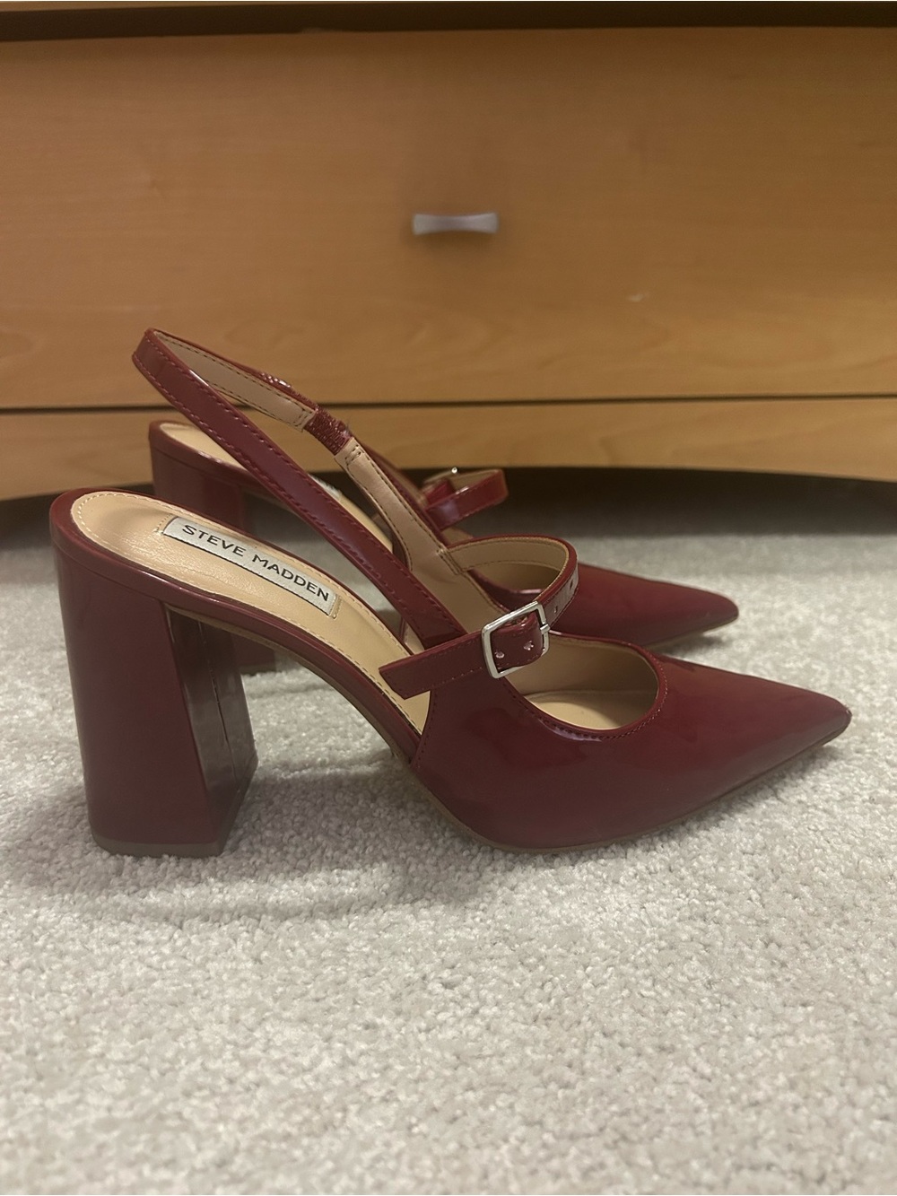 Steve Madden Burgundy Patent Slingback Block Heels